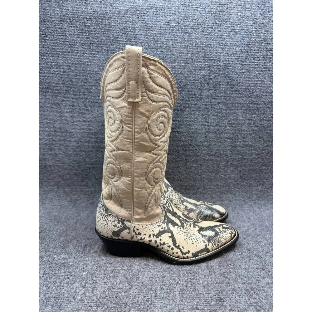 Vintage Leather Western Cowboy Boots Snake Print Men US 8 D USA